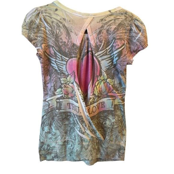 Vintage Body Central Grunge Tattoo Print T-shirt Open Back Small - Picture 2 of 6
